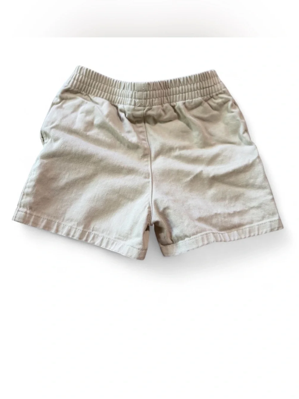 Ralph Lauren Baby Khaki Cotton Chino Shorts Navy Pony Size 9M Elastic Waist